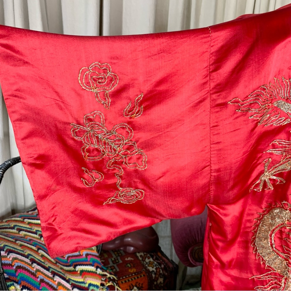 Red Silk Dragon Embroidered Kimono - Picture 6 of 11
